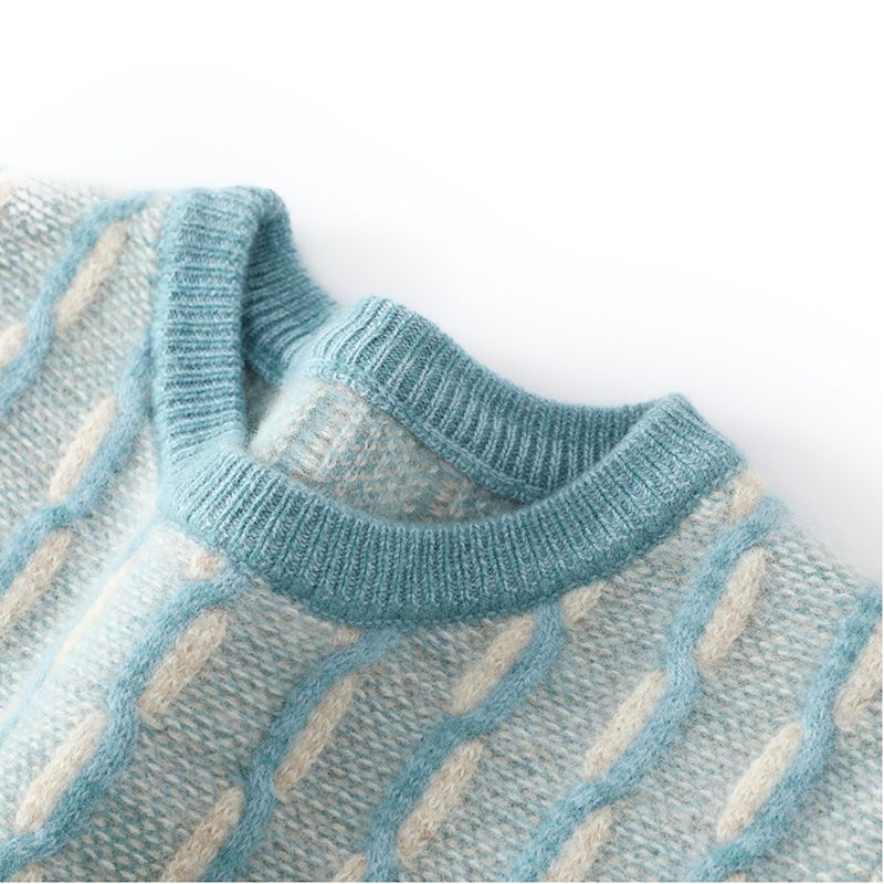 New thickened pure men's autumn and winter round neck contrasting color pullover loose casual wool knitted base sweater_voghion.com