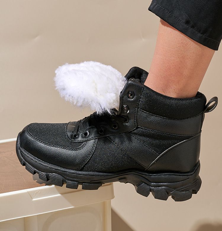 Botas de nieve de invierno para hombre con forro de lana y cuero genuino: botas altas, cálidas y gruesas para senderismo y clima frío._voghion.com