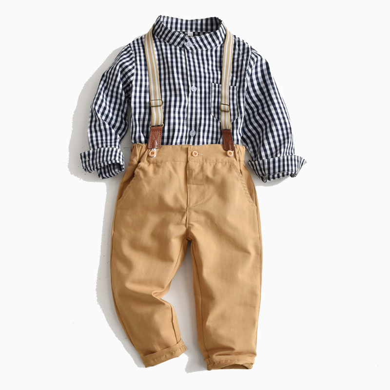 Primavera Autunno Boy Plaid Bretelle a maniche lunghe Tailleur pantalone Bambini Cerimonia di banchetto ospitante_voghion.com