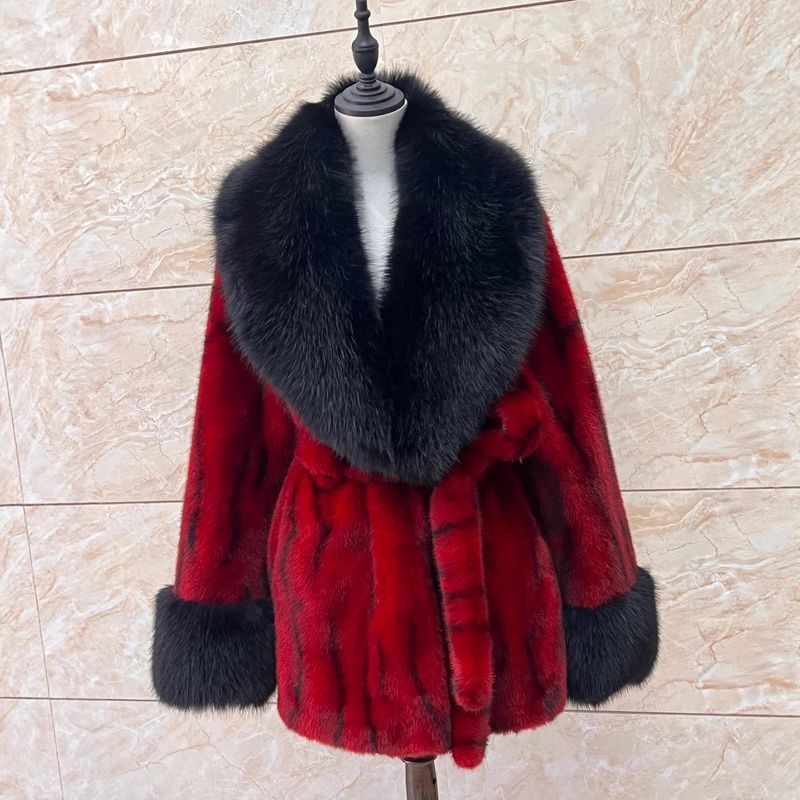Damen Kunstpelzmantel Winterjacke Langarm Reverskragen Elegante Oberbekleidung für Damen (Weiß, Rot, Braun)_voghion.com