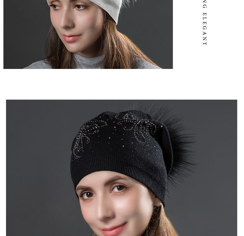 Women's Winter Fur Raccoon Ball Warm Hot Diamond Hollow Butterfly Knitted Versatile Fashion Pullover Hat_voghion.com