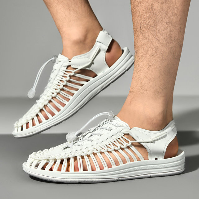 Zomer Heren Sandalen Mode Handgemaakt Weefontwerp Strand Ademend Casual Plat Buiten Koppels Maat_voghion.com