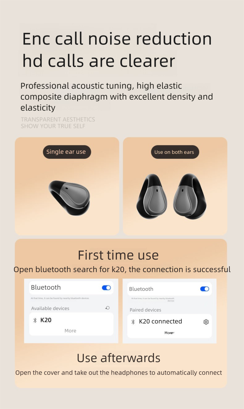 Spiel E-Sport Kabelloses binaurales Bluetooth-Headset Clip-Typ Nicht im Ohr Schmerzloses Tragen Mini Kleine Frische Jugendversion_voghion.com