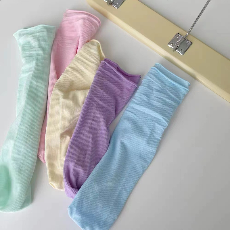 Stacked Summer Thin Mid-Calf Solid Color Candy Ice Women's Velvet Long Tube Student Socks_voghion.com