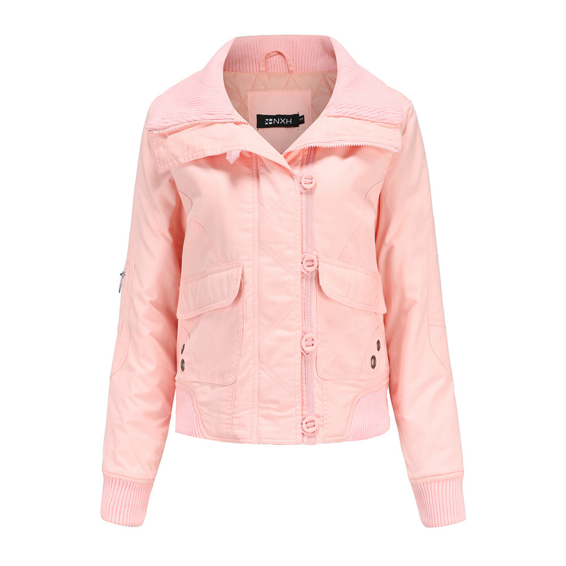 New women's short winter warm Women's high collar ribbed cotton jacket_voghion.com