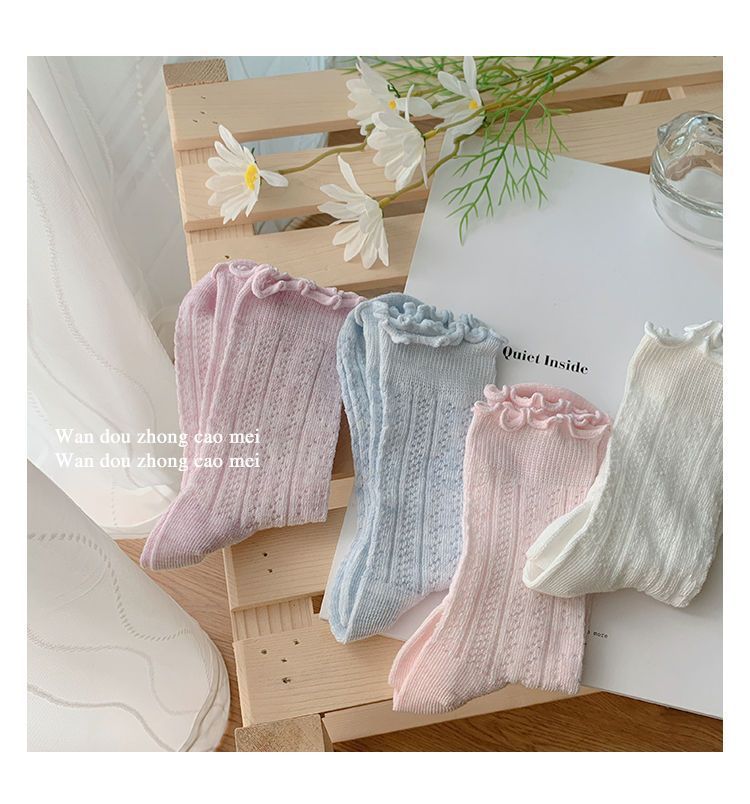 Socks, children's mid length socks, summer thin cut hollow, skin friendly, sweet and cute, solid color mesh pile socks_voghion.com