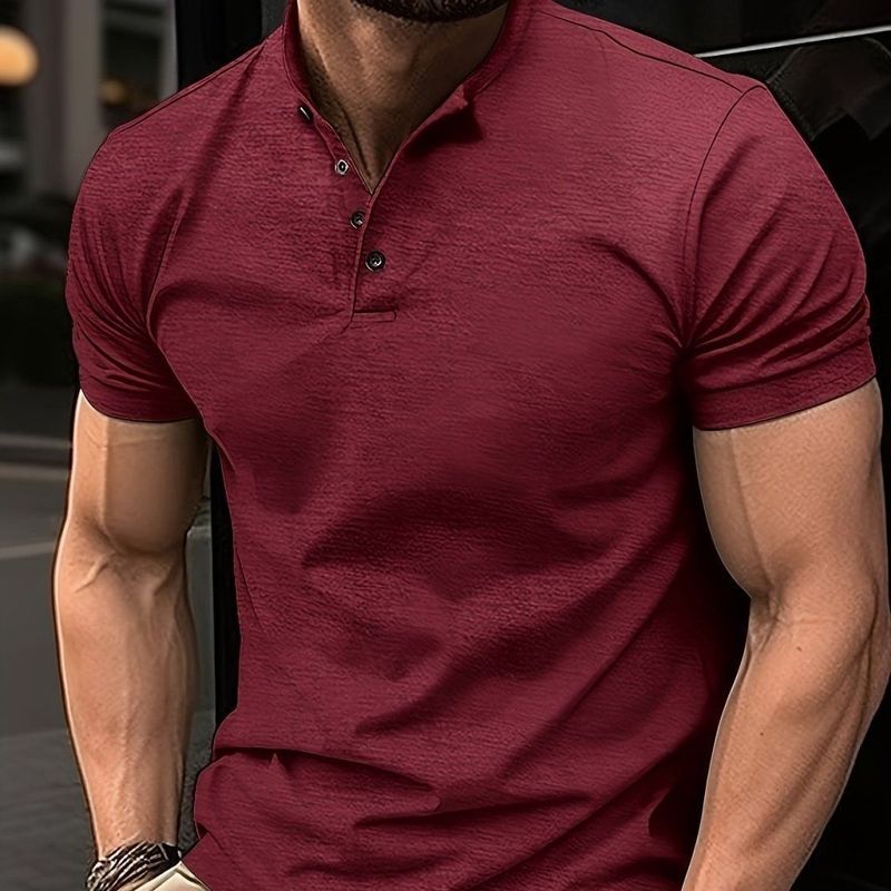 Camiseta masculina esportiva com gola Henry e botões da Amazon, mais vendida no verão de 2025, da China, grande quantidade disponível_voghion.com