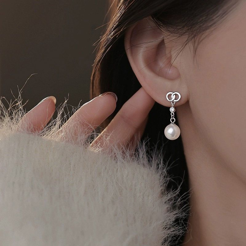 Tiqi S Reines Silber Französisch Licht Luxus Shi Jia Perle Ohrringe, Nische High-End-Gefühl, Doppel Ring Quaste Ohrringe Für_voghion.com