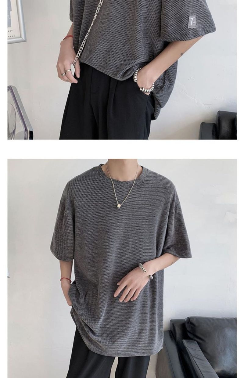 Herrenbekleidungslabel, gestricktes, kurzärmeliges Design, Cleanfit-T-Shirt mit fünf Ärmeln für Herren_voghion.com