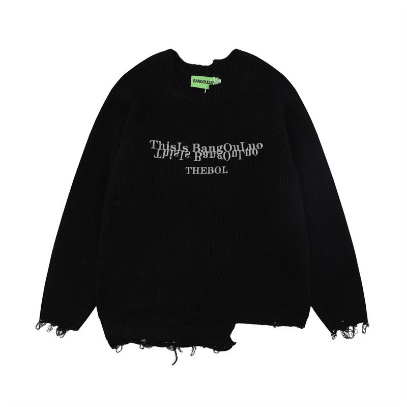 Pull ample déchiré pour homme, pull ample à col rond et monogramme brodé tendance_voghion.com