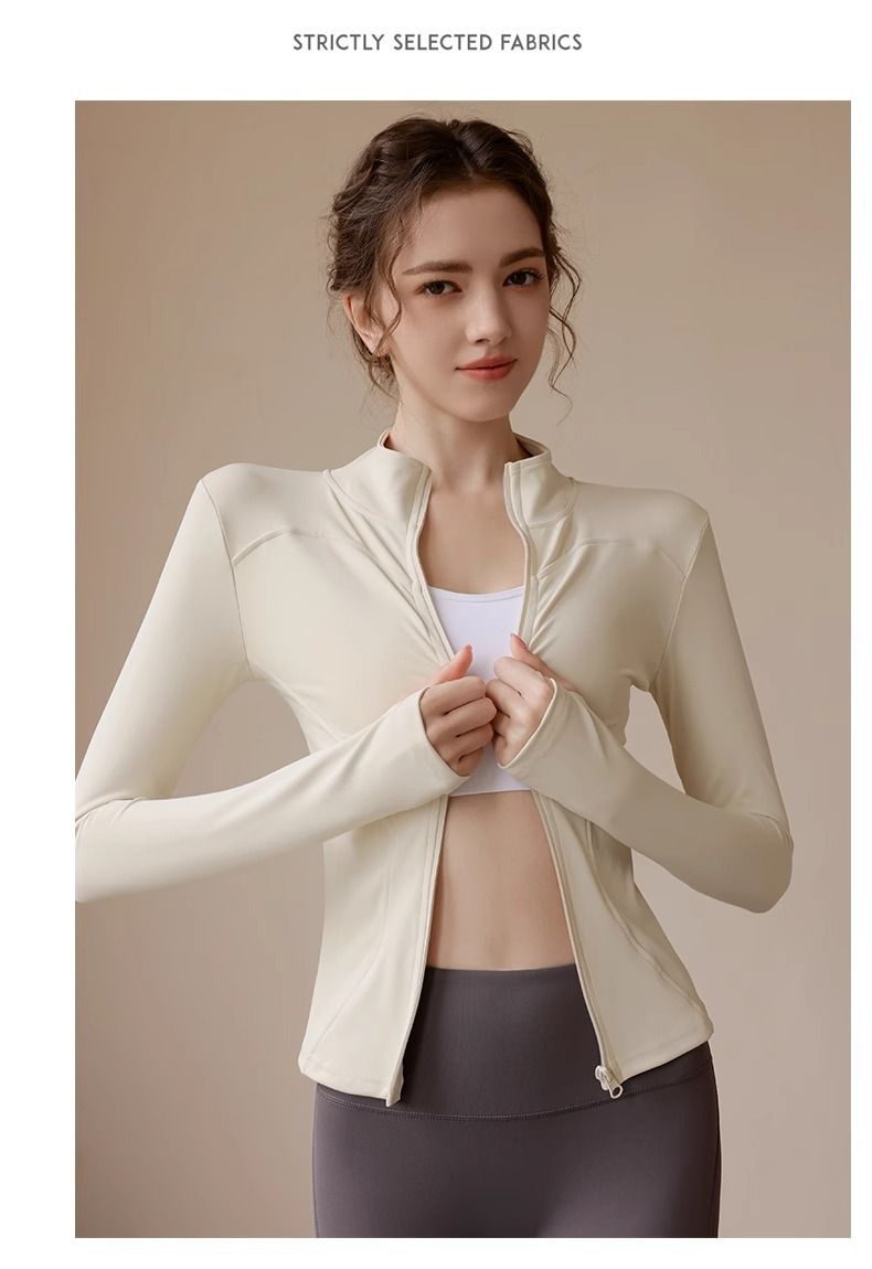 Giacca sportiva da donna con collo alto foderata in pile, autunno e inverno, versatile, snellente, elasticizzata, per il fitness e lo yoga_voghion.com