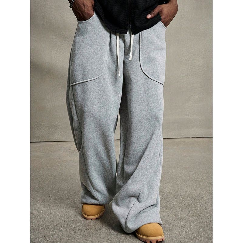 Men's High Street Casual Pants – Loose Fit Straight Leg Trousers With Drawstring Waist (Grey, S/M/L/XL)_voghion.com