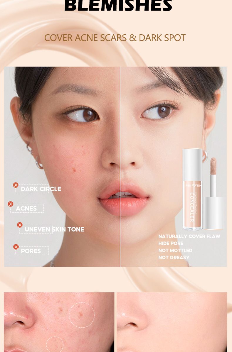 Concealer verheldert de huidskleur zonder te plakken. Poeder, onzichtbare poriën. Concealer blijft lang zitten zonder make-up te verwijderen om acne-littekens te bedekken._voghion.com
