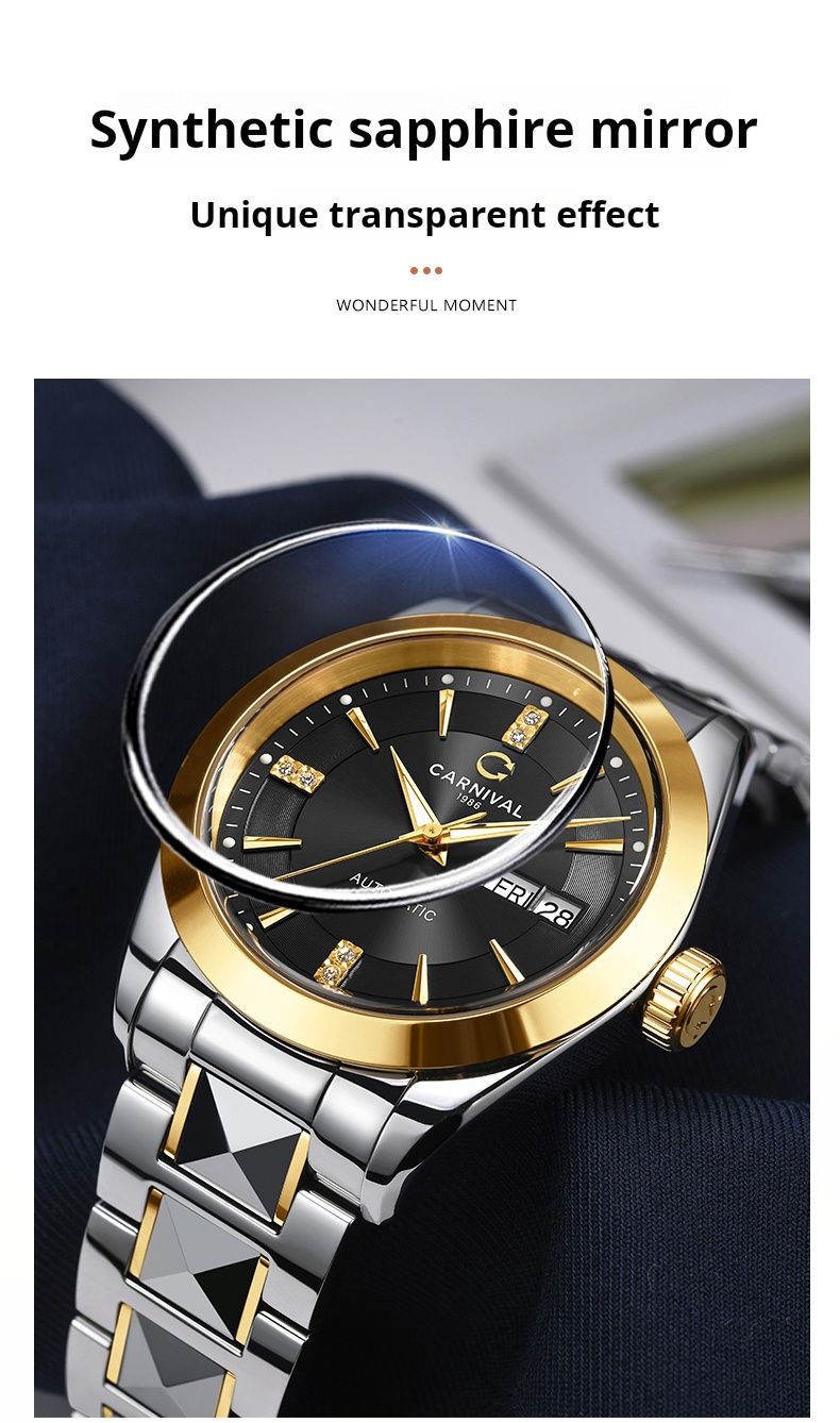 Carnival Marke High-End-Serie Luxus NH36A Mechanische Uhr Männer Wolfram Stahlband 50M Wasserdicht Woche Datum Uhren Herren_voghion.com