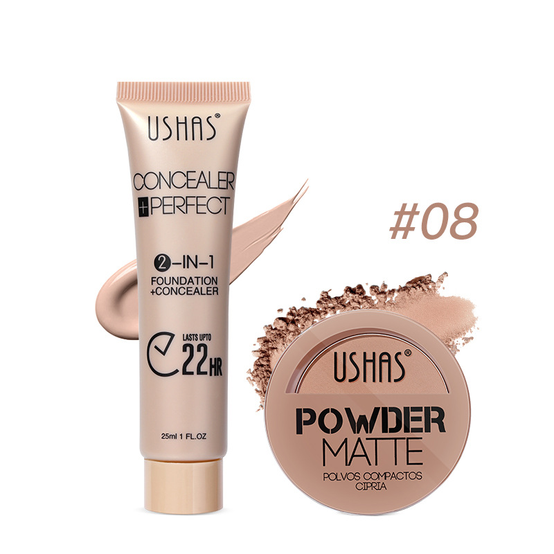USHAS powder+liquid foundation Combination Set Waterproof, Makeup Free, Skin Brightening Type B_voghion.com
