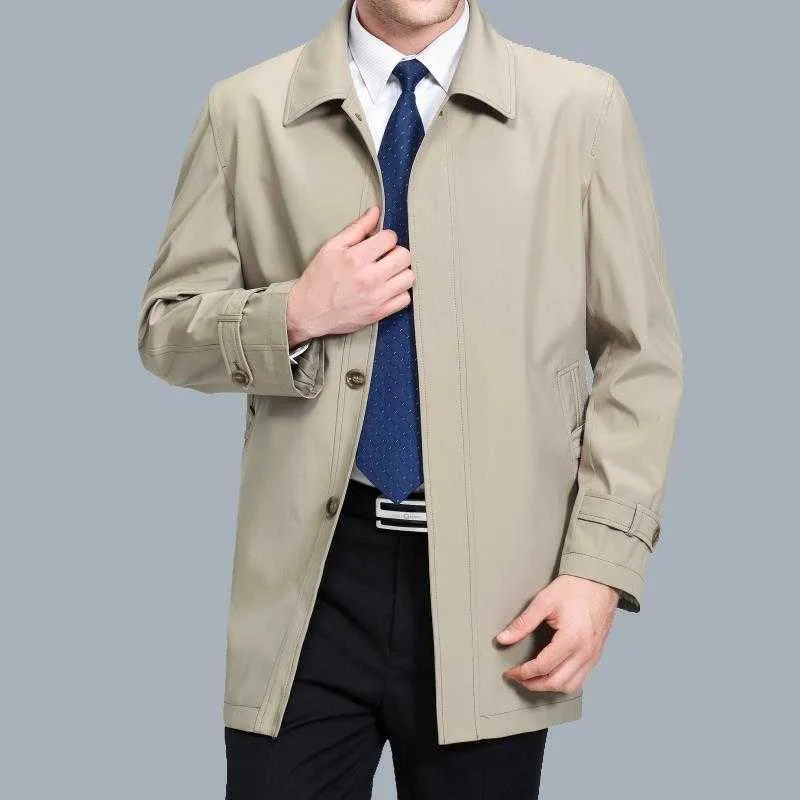 Coats Men's Jackets 2022 Spring Single Breasted Medium-Long Trench Male Solid Color Khaki Coat Windbreaker 3XL Y867_voghion.com