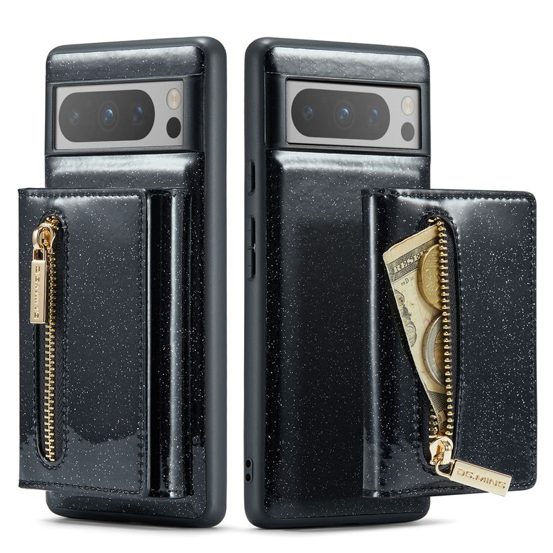 Custodia protettiva con cerniera e portafoglio M3 per Google Pixel 8 Pro, con custodia magnetica e glitter per carte di credito e telefono._voghion.com