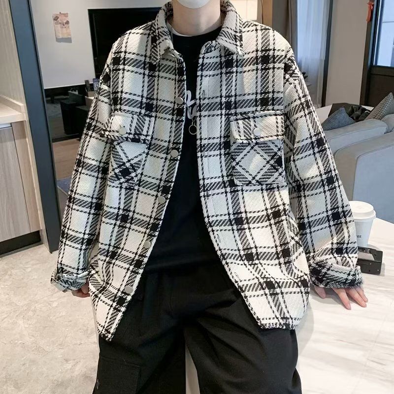 Abrigo pequeño y fragante de primavera y otoño de marca de moda americana suelta con cuadrícula de mil pájaros estilo universitario Pi Shuai Casual_voghion.com