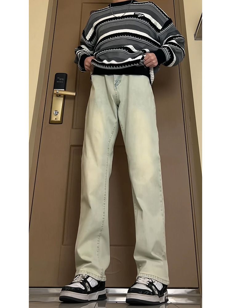 Micro-pull Jeans Men's Spring And Autumn New Micro-flared Pants Casual Pants High Street Thin Straight Trousers_voghion.com