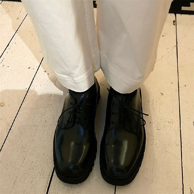 Dingban The*R Derby Genuine Lace-Up Loafers Women British Style Open Edge Beaded Cowhide Thick Sole Chunky Heel Leather_voghion.com