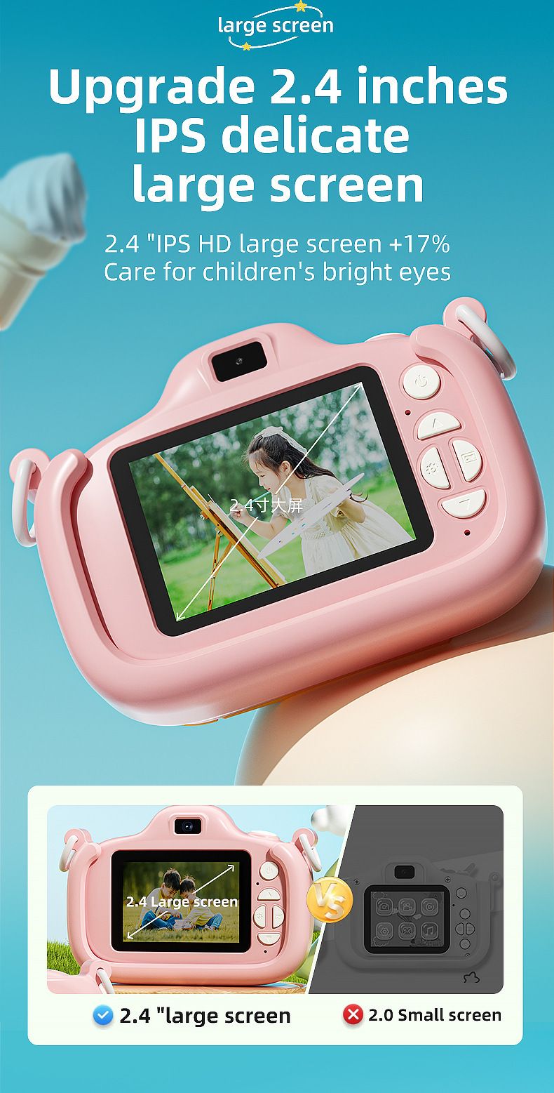 【Hohe Qualität】 Neue 2,4-Zoll-HD-Großbild-Dual-Cartoon-Digitalkamera für Kinder mit Blitzspielzeug_voghion.com