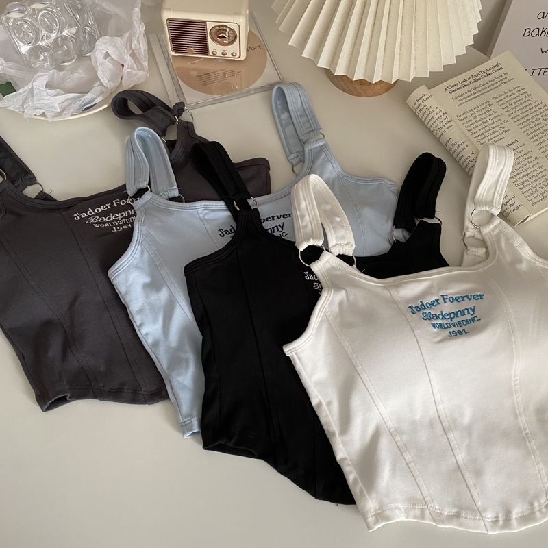 Lingerie féminine d'été, sous-vêtements, Hot Girl Pure Desire Fashion Letter, petite camisole avec coussinet de poitrine, vêtements d'extérieur slim pour filles_voghion.com