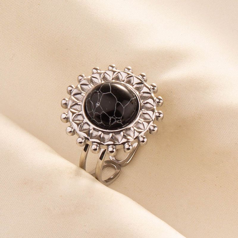 2025 Nieuwe aankomsten 1 stuk Boho Turquoise roestvrij staal zwarte steen zilverkleur verstelbare vrouwen etnische ring Boheemse sieraden cadeau geen vervaging_voghion.com
