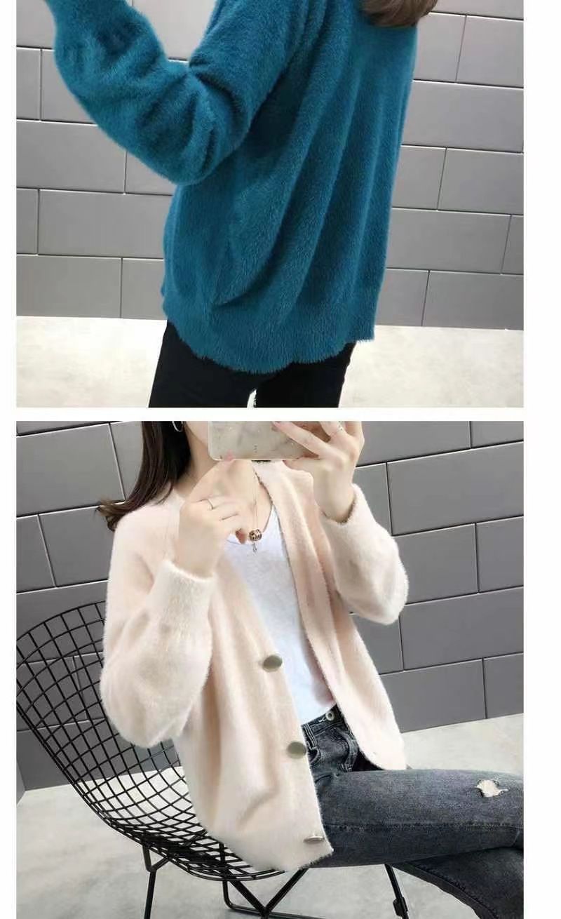 Ropa de mujer Otoño e Invierno Nueva versión Suéter de punto de lana de visón de imitación Tops exteriores sueltos cortos para mujer_voghion.com