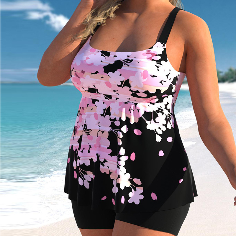 Maillot de bain tankini fendu imprimé jupe courte push-up maillot de bain à bretelles pour femmes_voghion.com