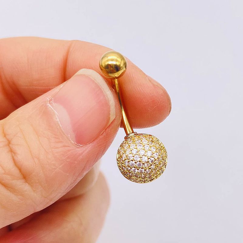 New Fashion Stainless Steel Ring Round Heart-Shaped Zircon Belly Button Stud European And American Foreign Trade_voghion.com