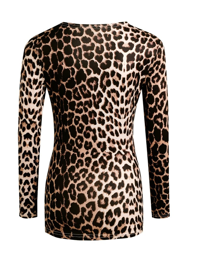 Nueva blusa informal con cuello en V y estampado de guepardo para mujer de moda 2024_voghion.com