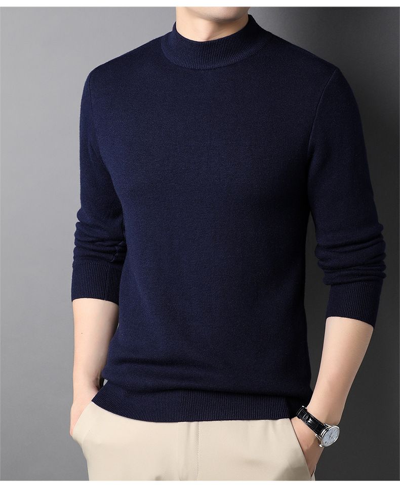 New Live Spring And Autumn Solid Color Half Turtleneck Slim Fit Sweater Youth Base Shirt Men's Clothing_voghion.com