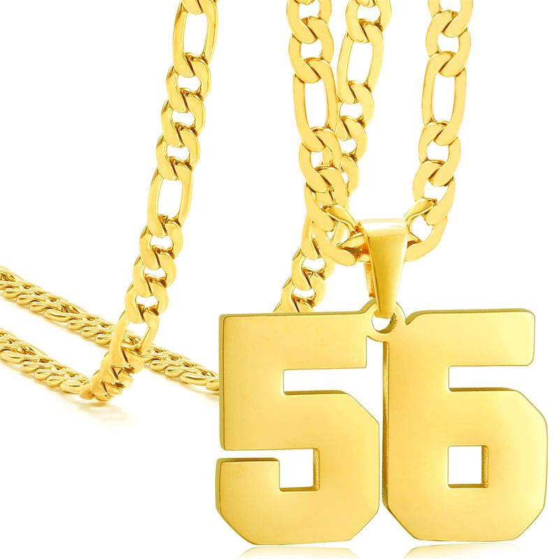 Men's Stainless Steel Sports Number Necklace - Customizable Baseball Basketball Football Team Pendant - Gold Finish_voghion.com