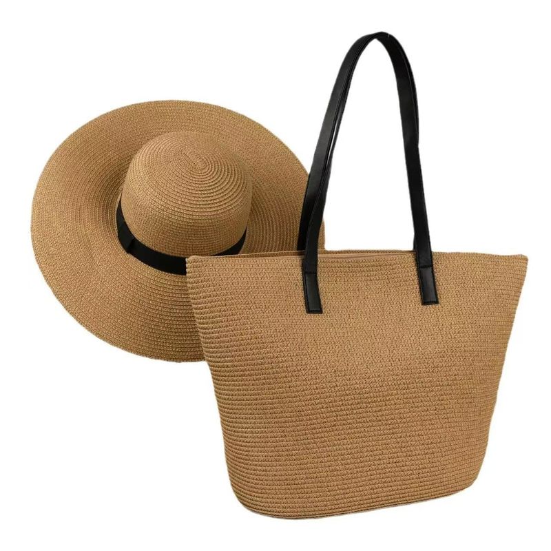 Bolsos de mujer, bolso de paja, bolso de hombro de verano para mujer, conjunto de sombrero, bolso de playa tejido, tendencia de moda, gran capacidad, para playa_voghion.com