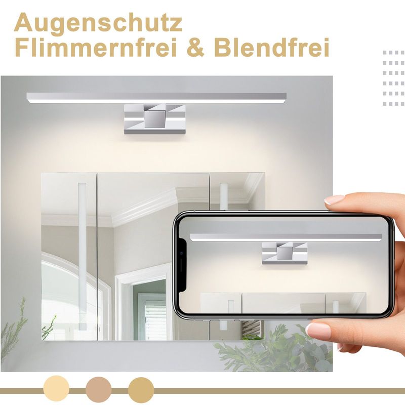 Glitzerlife Spiegelleuchte Bad Led Spiegellampe - 12W Wandlampe Neutralweiß 4000K Spiegel Wandleuchte 60cm Modern Chrom Badlampe Spiegelschrank Beleuchtung_voghion.com