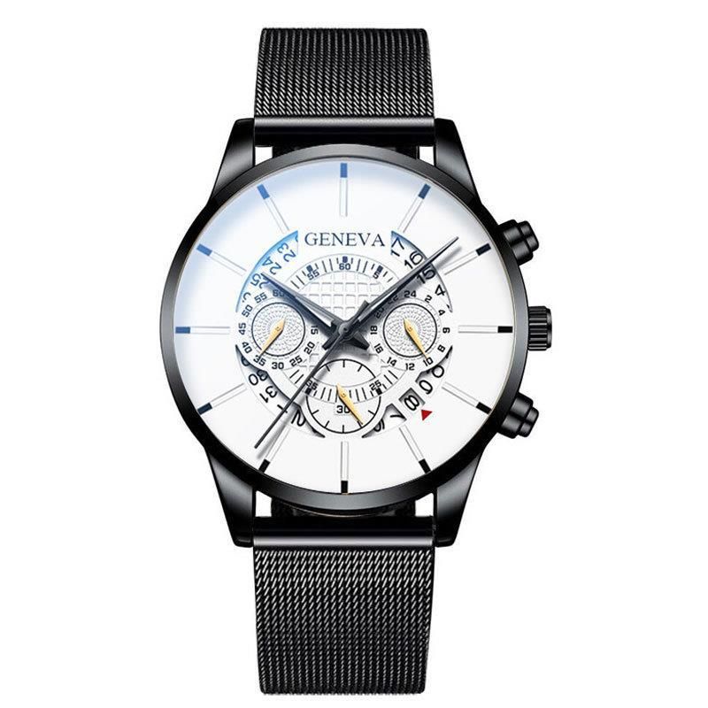 GENEVA Herren-Quarzuhr mit Mesh-Armband, drei Zifferblättern, Kalender, Business-Trend_voghion.com