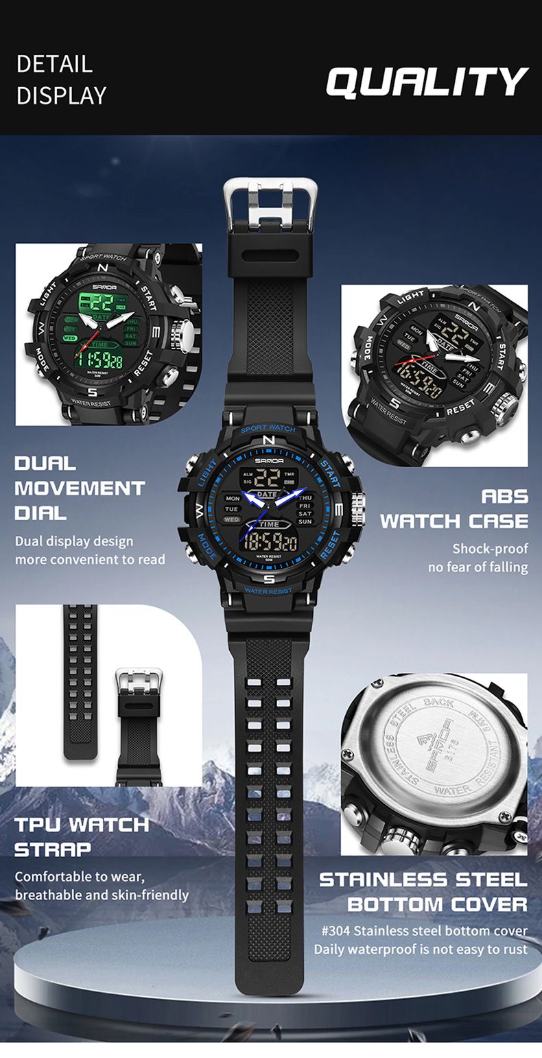 Unisex Digital Analog Watch With Alarm, Countdown, Dual Time, Waterproof & Glow-in-the-Dark For Casual & Sports Personality Watch_voghion.com
