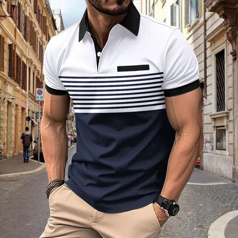 Polo a righe stampate da uomo con cerniera, in saldo estivo 2025d Ins 2024_voghion.com