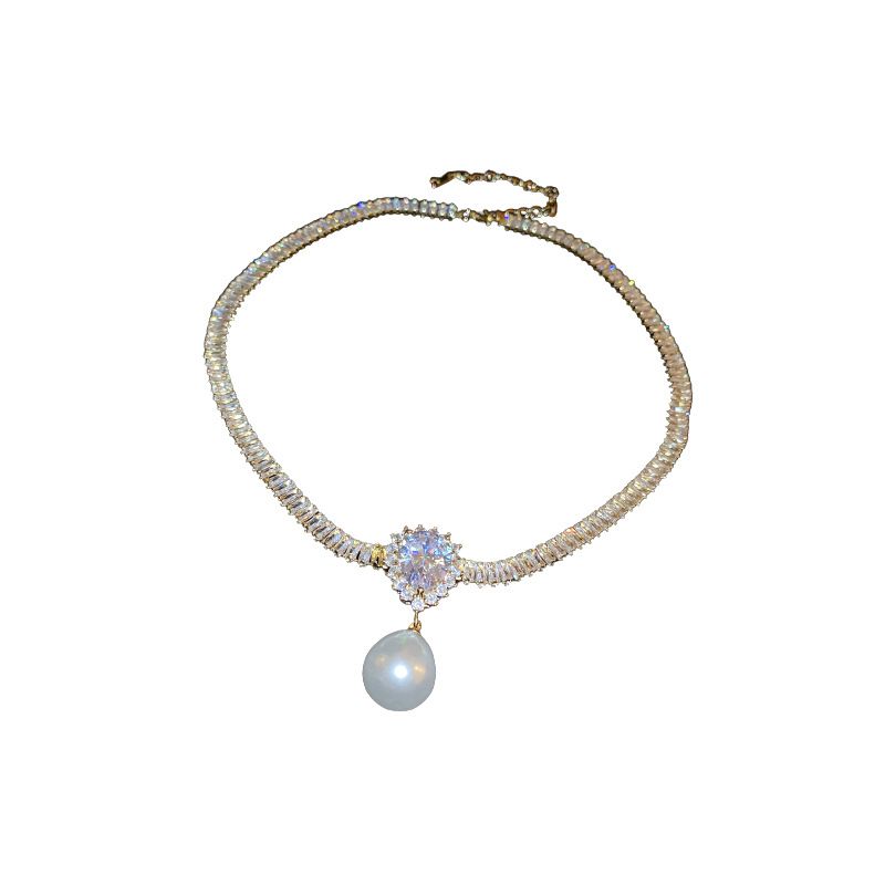 Echtes Gold Galvanisierte Perle Wassertropfen Zirkon Splice Mit Licht Luxus Und Erweiterte Sinn Halskette Trend Personalisierte_voghion.com