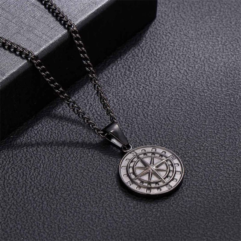 Collier boussole rétro en acier inoxydable pour homme et femme, pendentif pièce de monnaie, style punk, accessoires de bijouterie_voghion.com