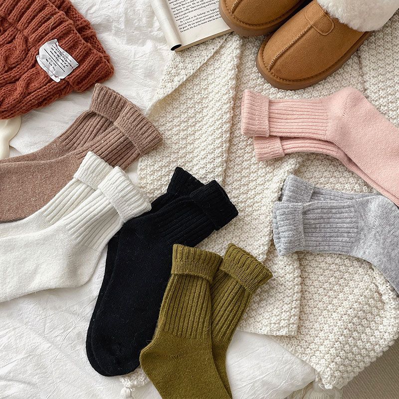 New winter rabbit wool socks thick warm ladies mid tube socks Maillard color socks thick rabbit wool socks_voghion.com