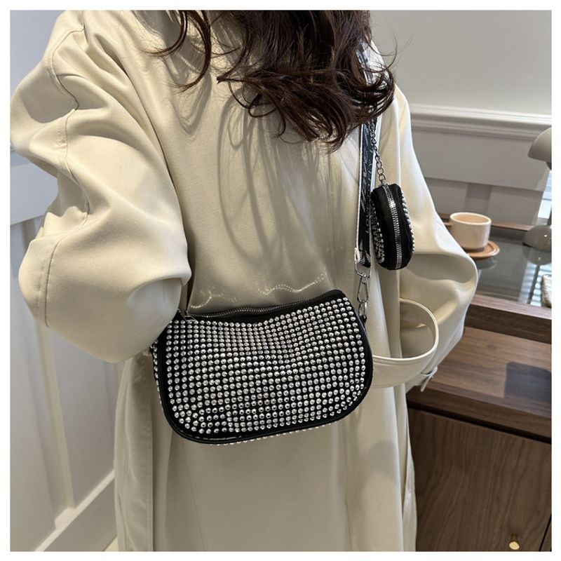 Modische Damentasche schlichten Strass-Intarsien, modieuze Umhängetasche mit een Schulter, trendy Handtasche für_voghion.com