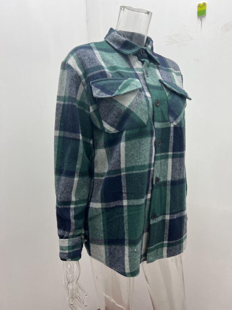 Herrenbekleidung kariertes Hemd langärmlige Knopf-Freizeitjacke_voghion.com