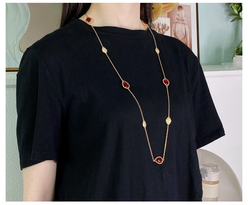 Kadın Takı Boncuklu Kenar Tam Elmas Pençe İşlemeli Yüzlü Yapay Kristal Kolye Yaratıcı Tasarım Moda Uzun Kazak Zinciri Zarif Kolye_voghion.com