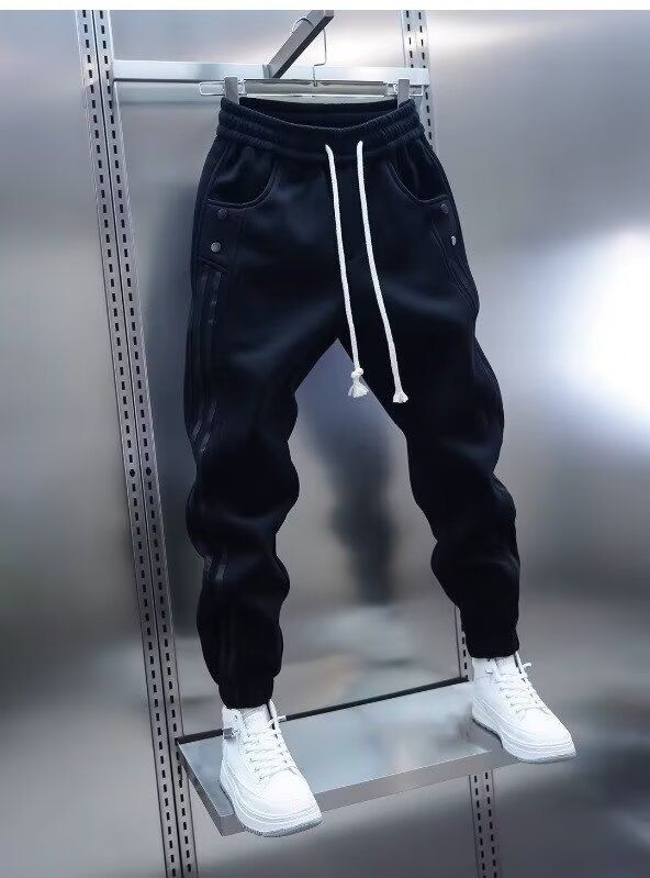 Pantalon de jogging décontracté pour homme avec taille élastique et cordon de serrage aux poignets – Pantalon de survêtement slim rayé pour le printemps et l'automne (noir/vert)_voghion.com