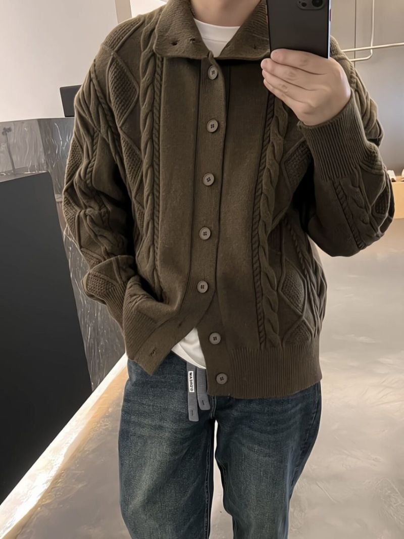Abbigliamento da uomo Cardigan in maglia da uomo con motivo a trecce e bottoni sul davanti - Pullover casual business leggero di alta qualità per autunno e inverno_voghion.com