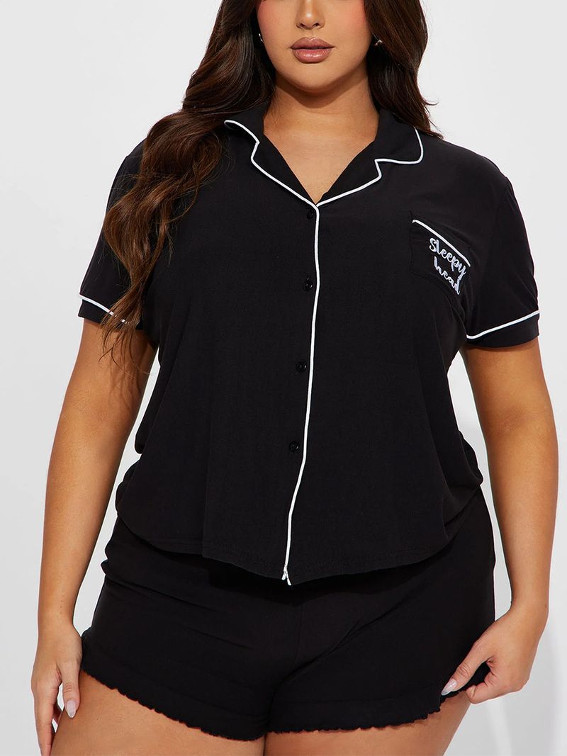 Pigiama estivo da donna - Top a maniche corte con risvolto e pantaloncini - Tessuto in morbida seta di latte - Comodo per la casa e il pigiama - Leggero e traspirante_voghion.com