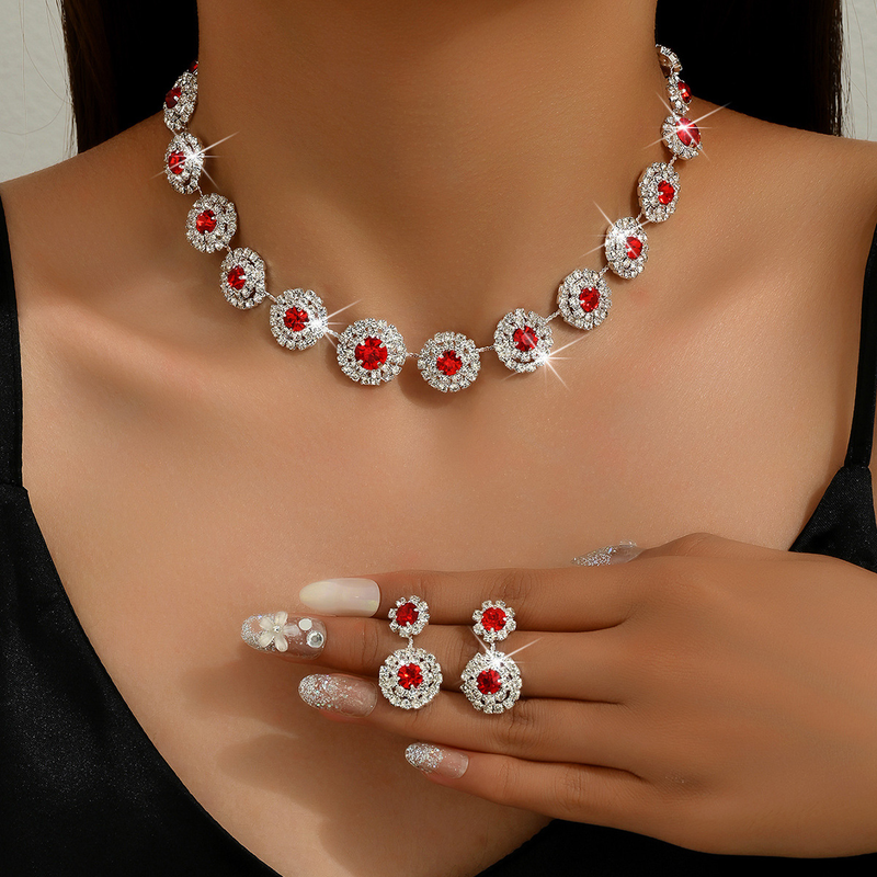 Set di gioielli da donna, alla moda, abiti da sposa alla moda, gioielli da sposa, collana, orecchini, bracciale, anello, rotondo, semplice, abito, accessori per abiti._voghion.com