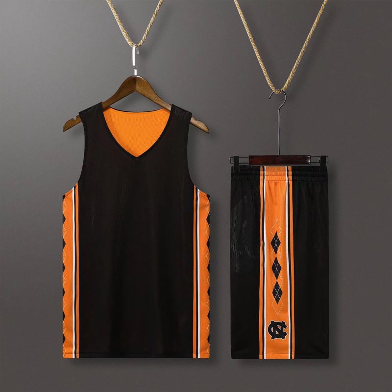 Duebelsäiteg Basketball Kostüm fir männlech Fachhéichschoul Studenten, Summer Spill Trikot, North Carolina Training Uniform, gedréckt_voghion.com