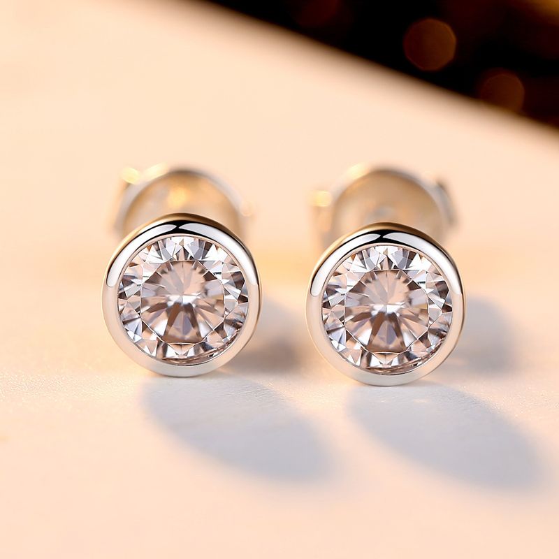 Brincos de diamante único incrustado, banhados a platina, ouro branco, ouro verdadeiro, moissanite, brincos femininos de quilates, zircônia simulada_voghion.com